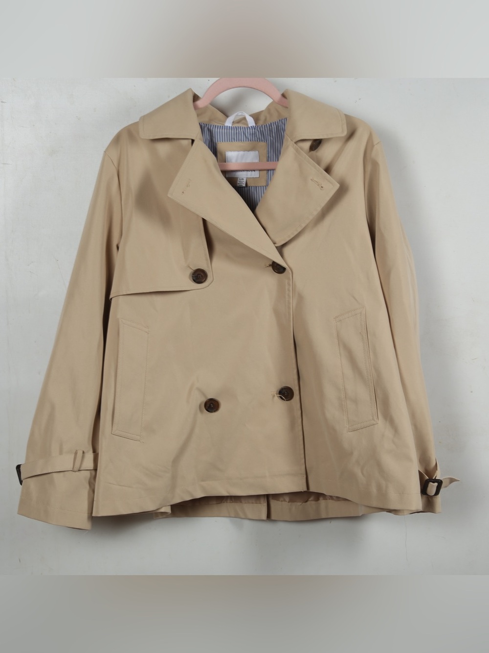 Weatherproof Women's Beige Double-Breasted Short Trench Coat